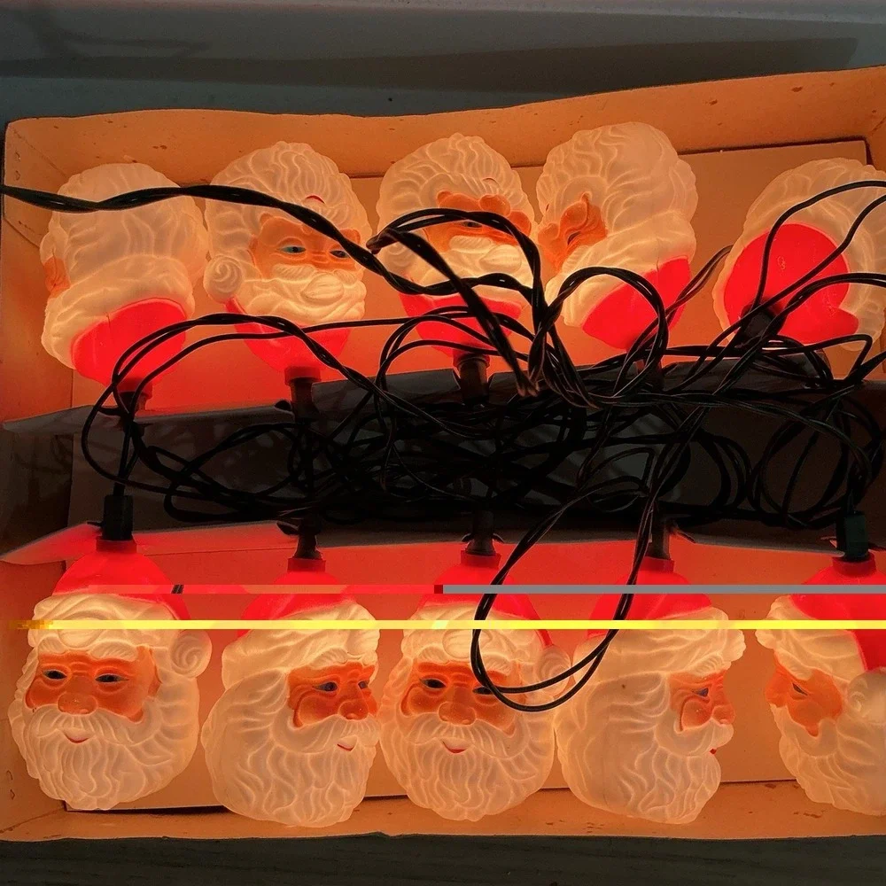 Vintage Santa Head Unique Christmas Lights Hard Blow Mold Plastic MCM TESTED